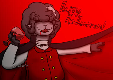 &quot;This vampire goat wishes you a happy halloween, just be careful with the bites~ 🍷&quot; (Halloween 2024)